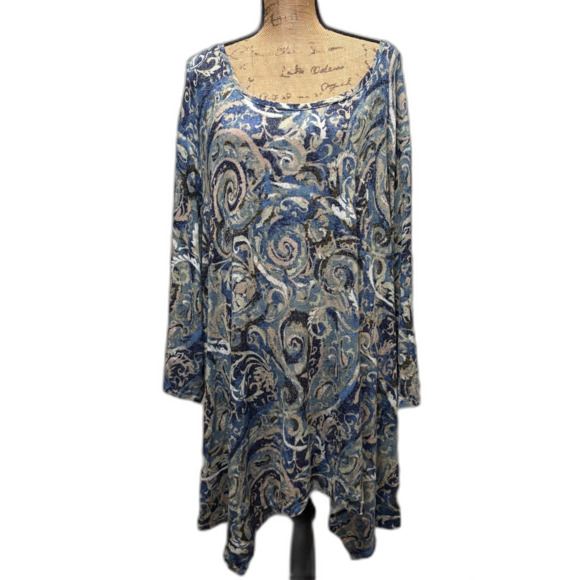 Catherines Blue Abstract‎ Paisley Tunic Tee Flowy Bohemian Plus Size 5X - Picture 1 of 3